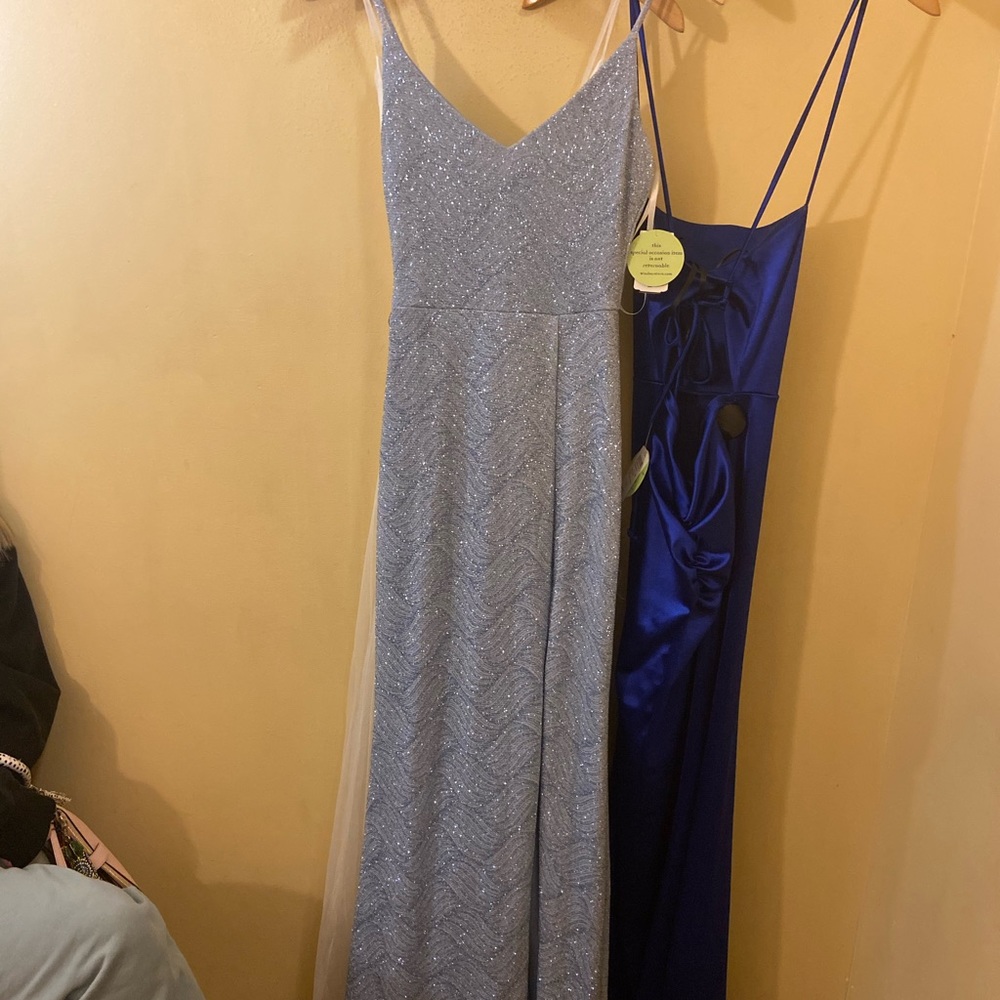 Glittery light blue prom dress